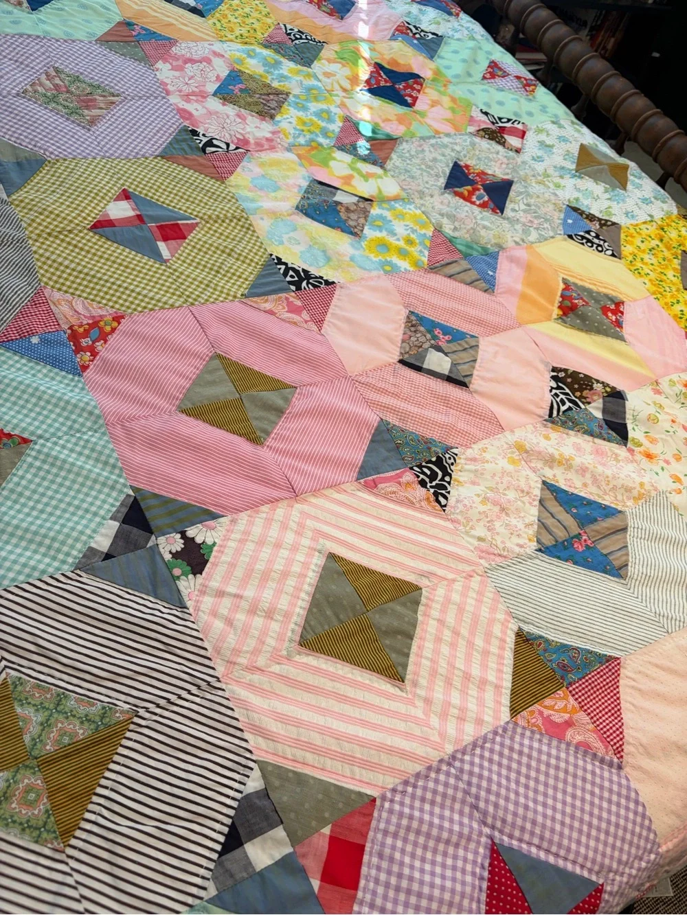 Multicolor Patchwork Quilt Throw - Pink, Yellow & Blue Accent